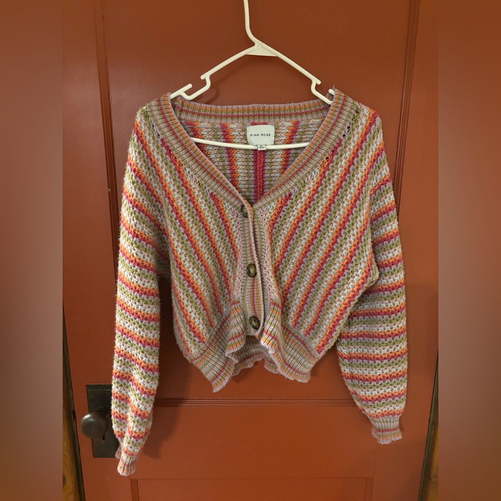 Pink Rose knit cardigan sweater